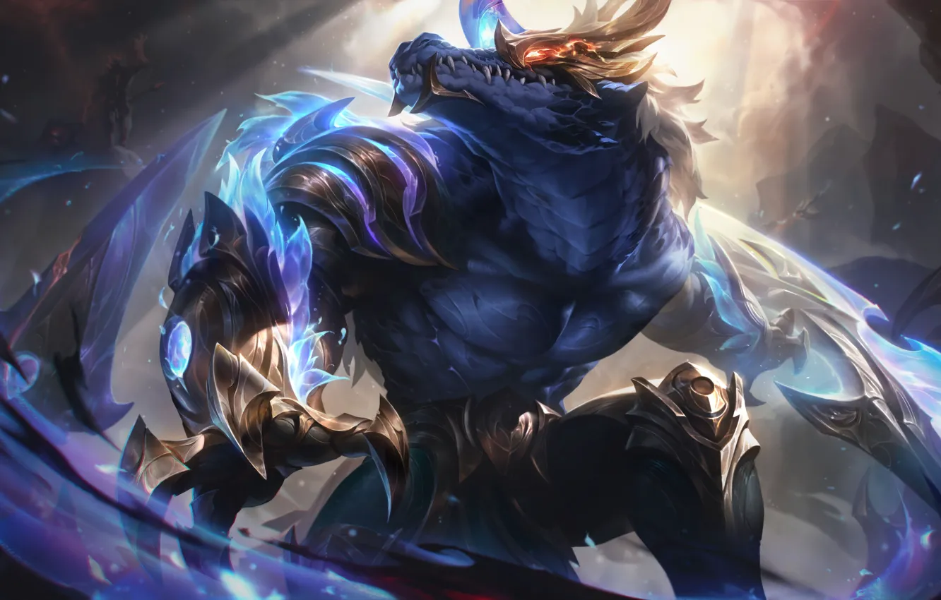 Photo wallpaper armor, crocodile, game, characters, League of Legends, lol, burning eyes, LoL