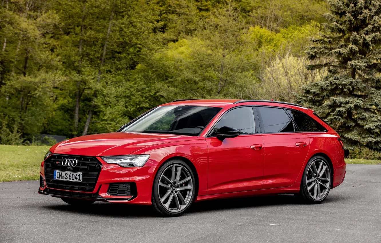 Photo wallpaper red, Audi, Parking, universal, 2019, A6 Avant, S6 Before