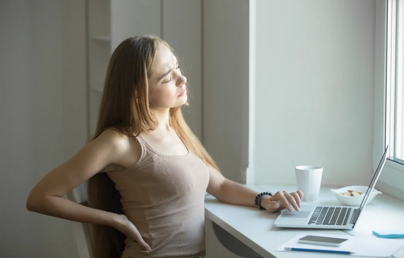 Photo wallpaper woman, tiredness, Back pain