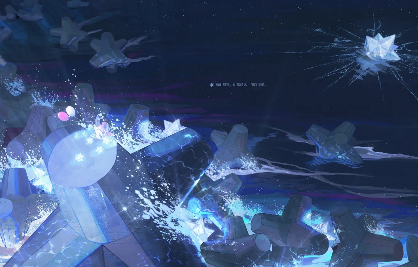 Photo wallpaper water, stars, night, seagulls, by MORNCOLOUR