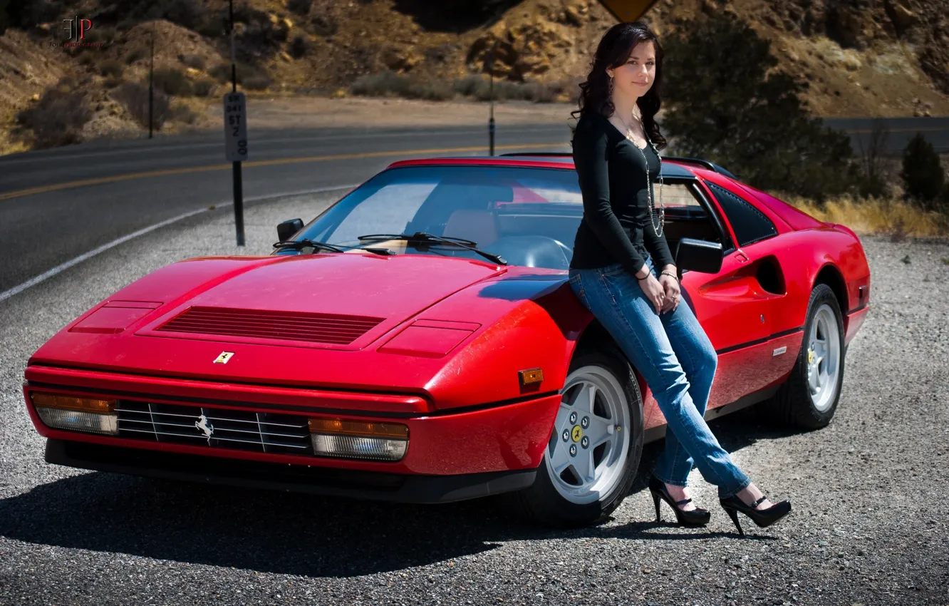 Photo wallpaper girl, 1986, Ferrari 328 GTS