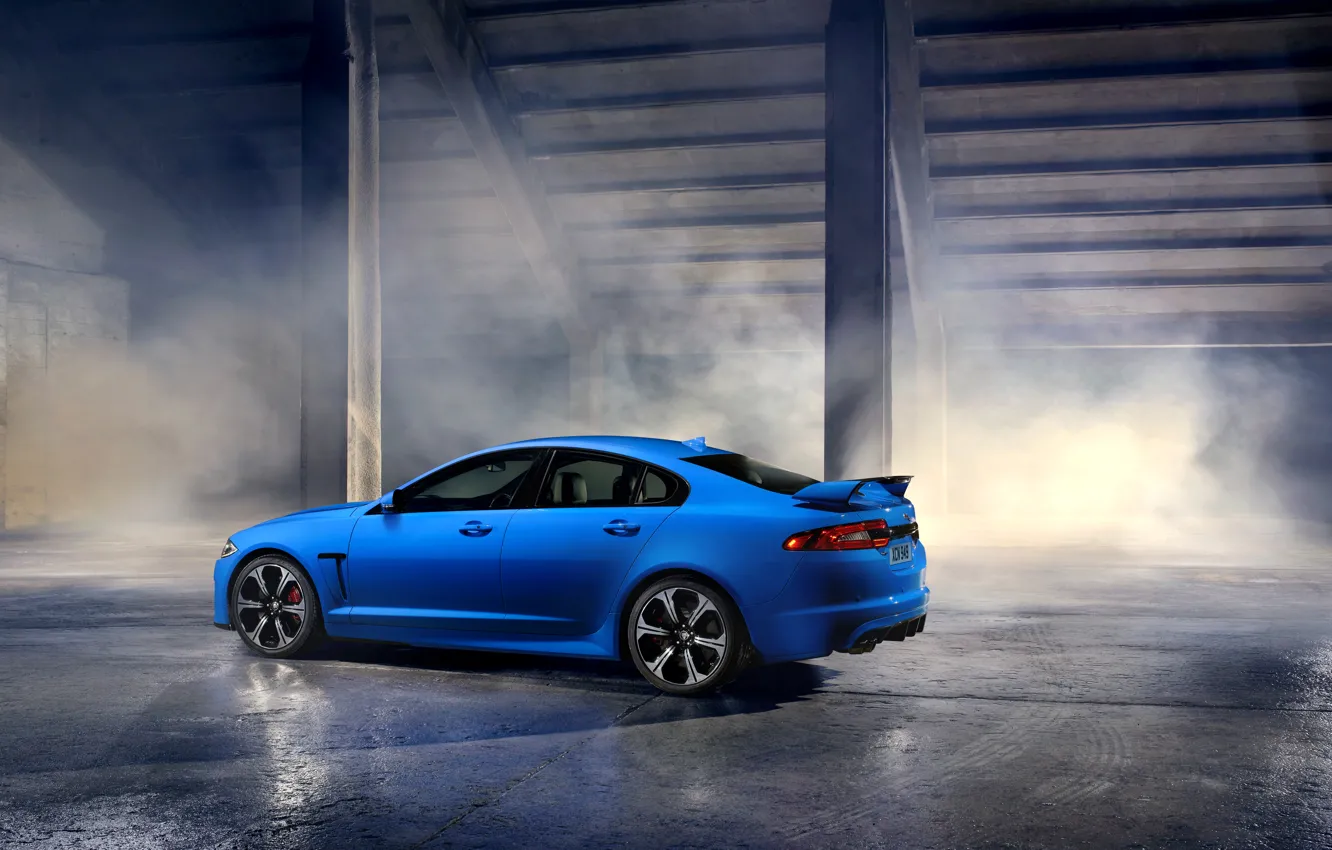 Photo wallpaper photo, Jaguar, Blue, Car, 2013, Side, XFR-S