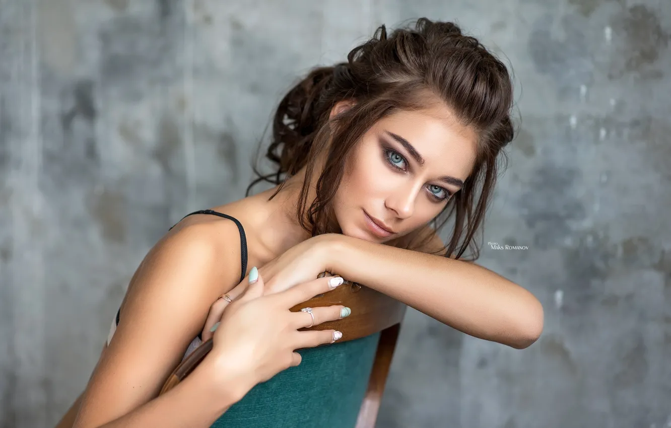 Photo wallpaper look, pose, background, model, portrait, makeup, hairstyle, brown hair