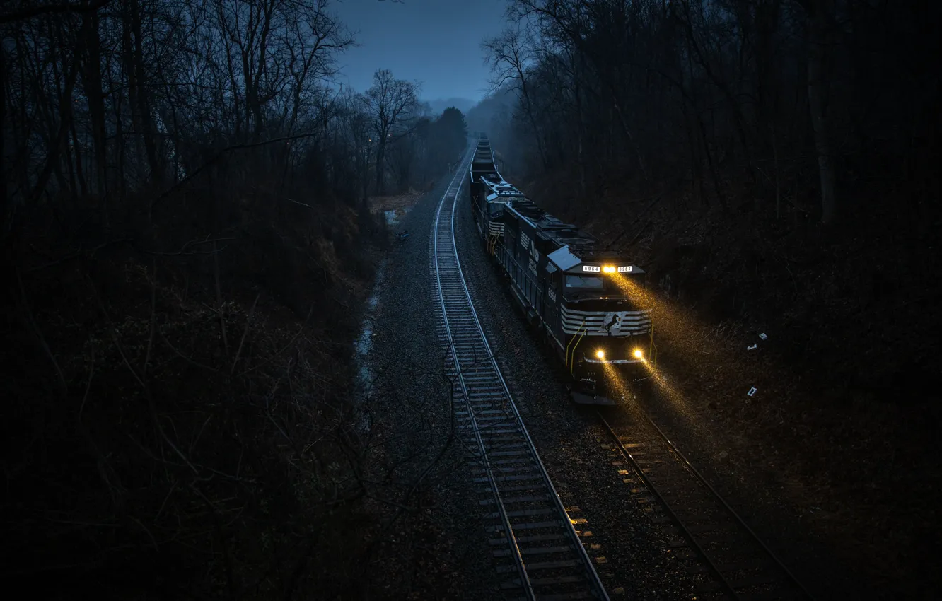 Photo wallpaper night, train, railroad