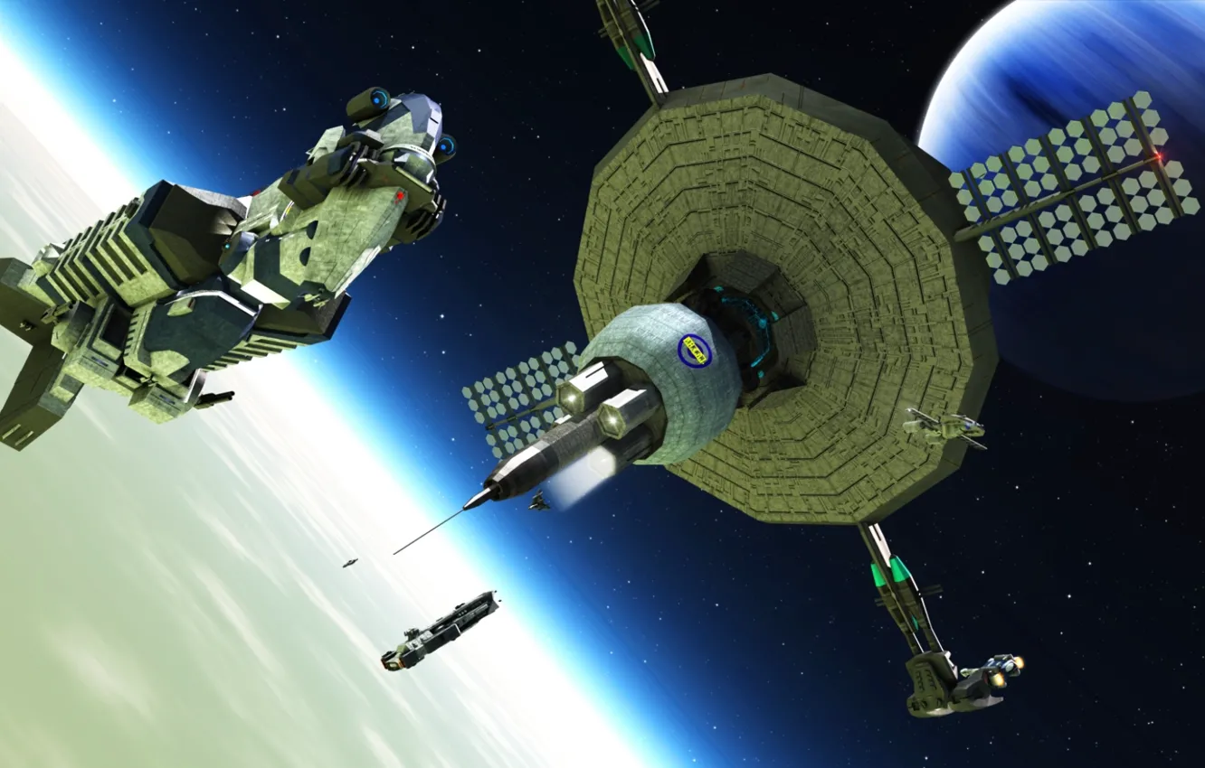 Photo wallpaper stars, planets, spaceships, seelie station
