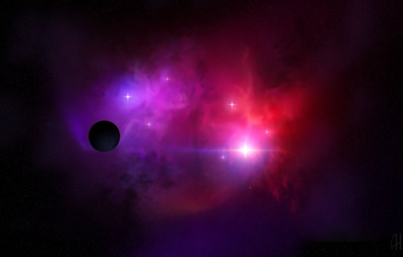 Photo wallpaper nebula, planet, stars, accumulation