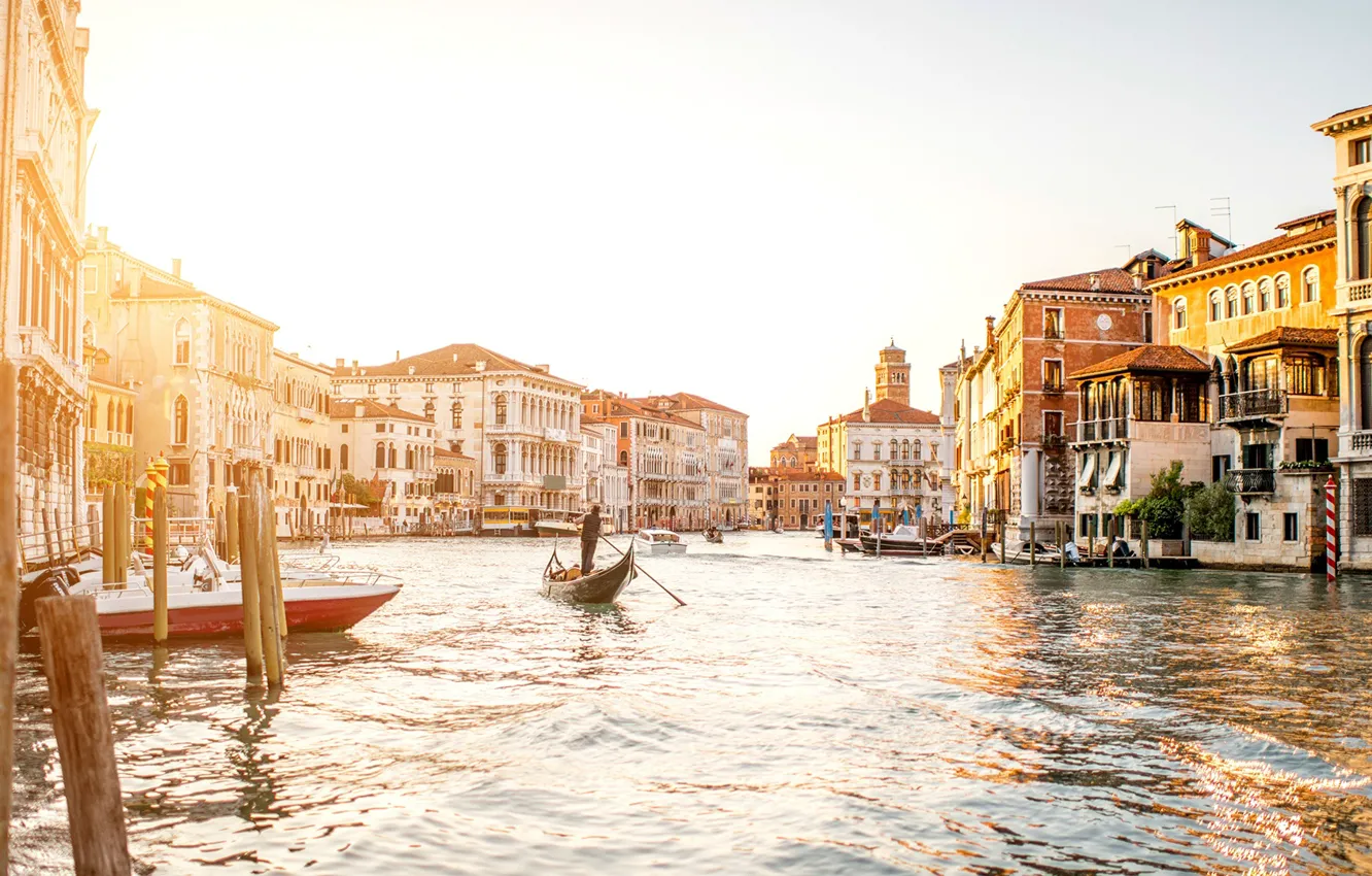 Photo wallpaper river, Italy, Venice, gondola, Wallpapers