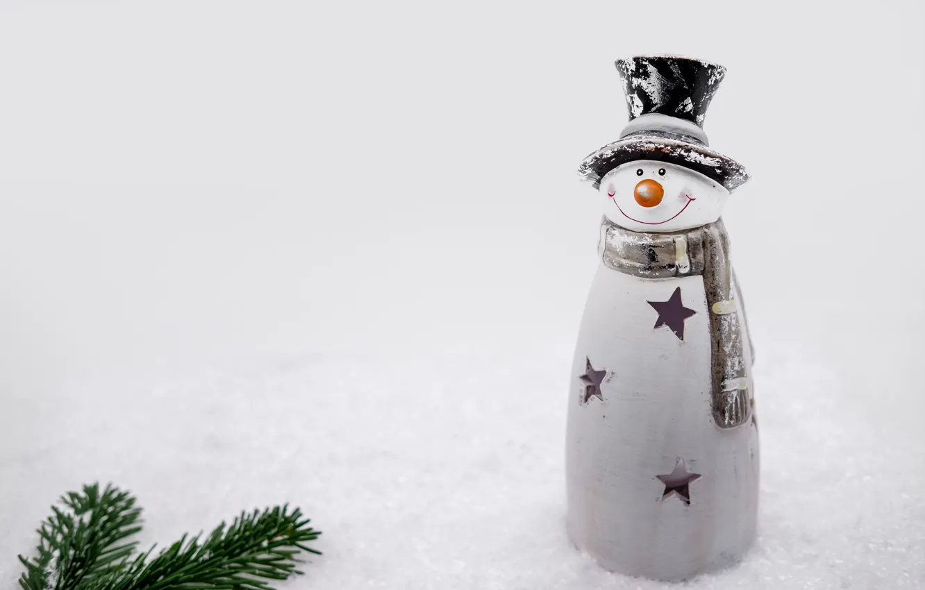 Photo wallpaper winter, stars, snow, smile, toy, hat, scarf, Christmas