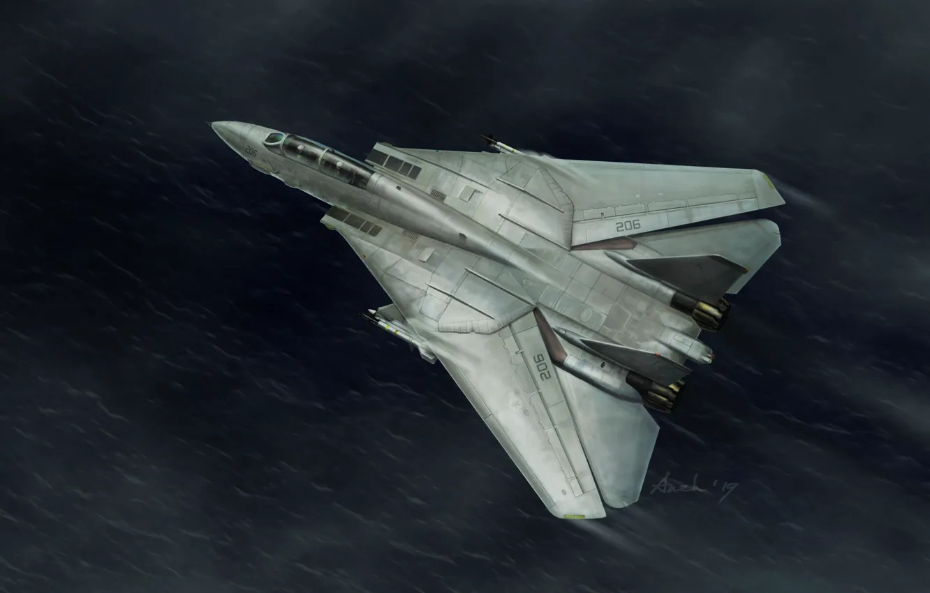 Photo wallpaper sea, flight, the ocean, figure, fighter, art, the plane, jet