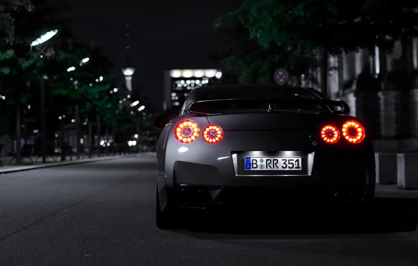 Photo wallpaper night, city, the city, lights, nissan, cars, auto, Nissan