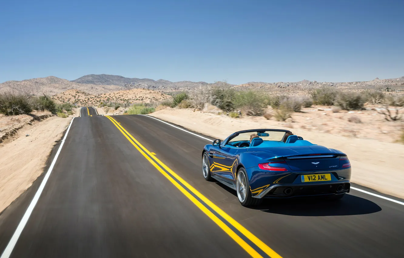 Photo wallpaper road, Aston Martin, car, rear view, Vanquish, Volante