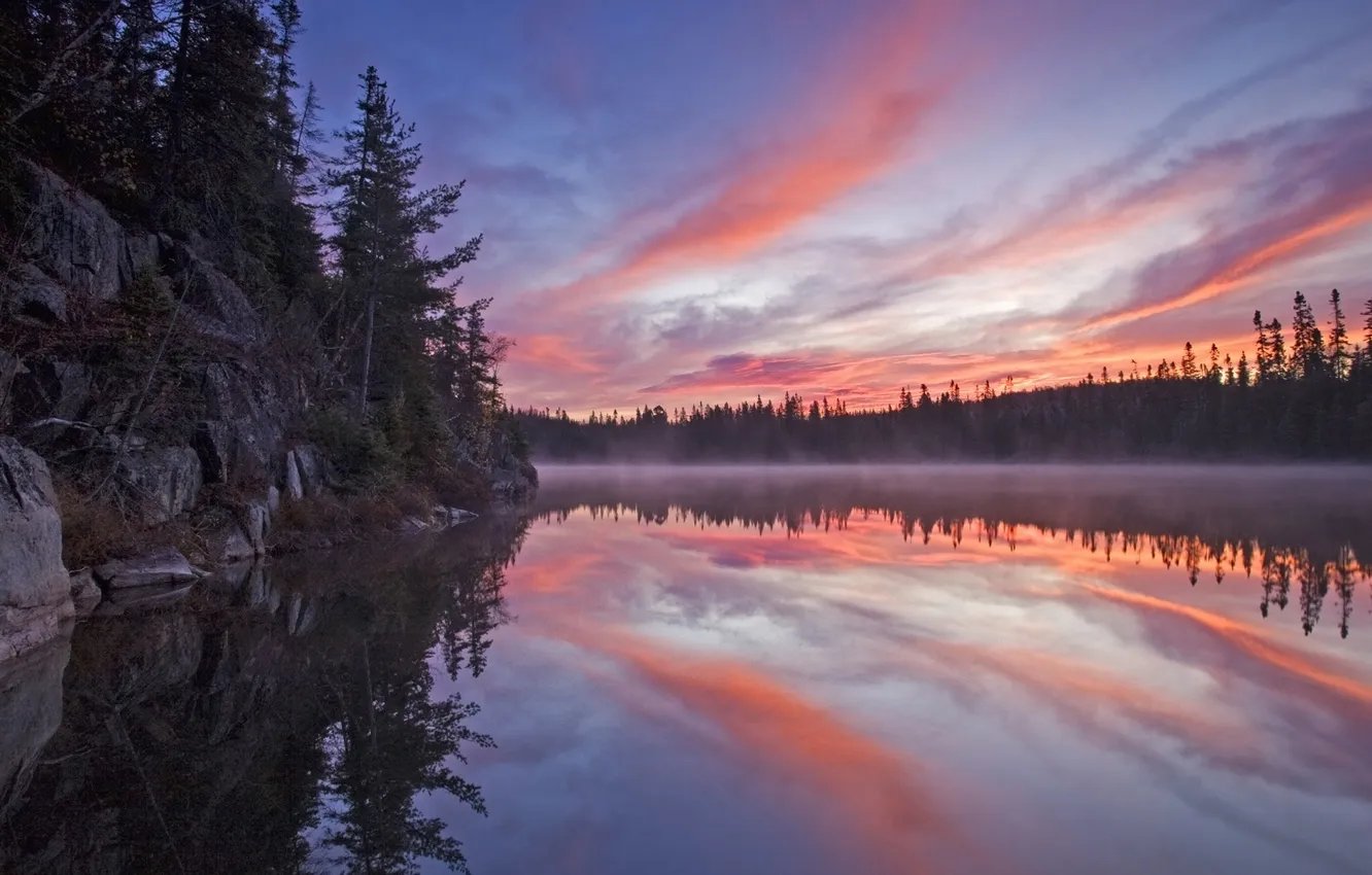 Photo wallpaper forest, sunset, lake, Canada, Ontario