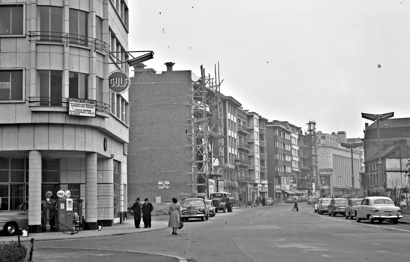 Photo wallpaper black & white, Light, Nature, Clouds, Landscape, Belgium, 1950, architecture