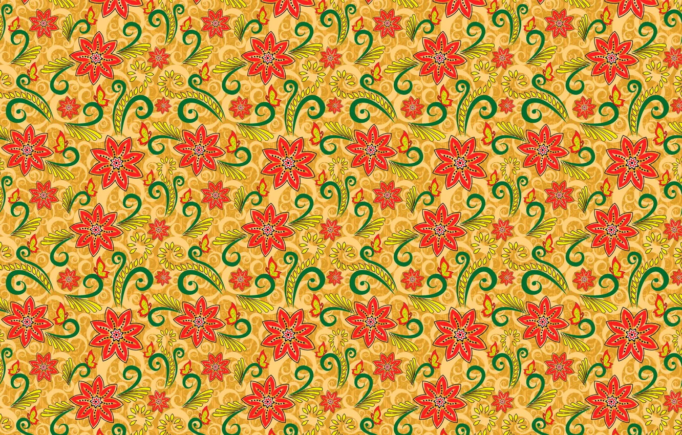 Photo wallpaper flowers, orange, pattern