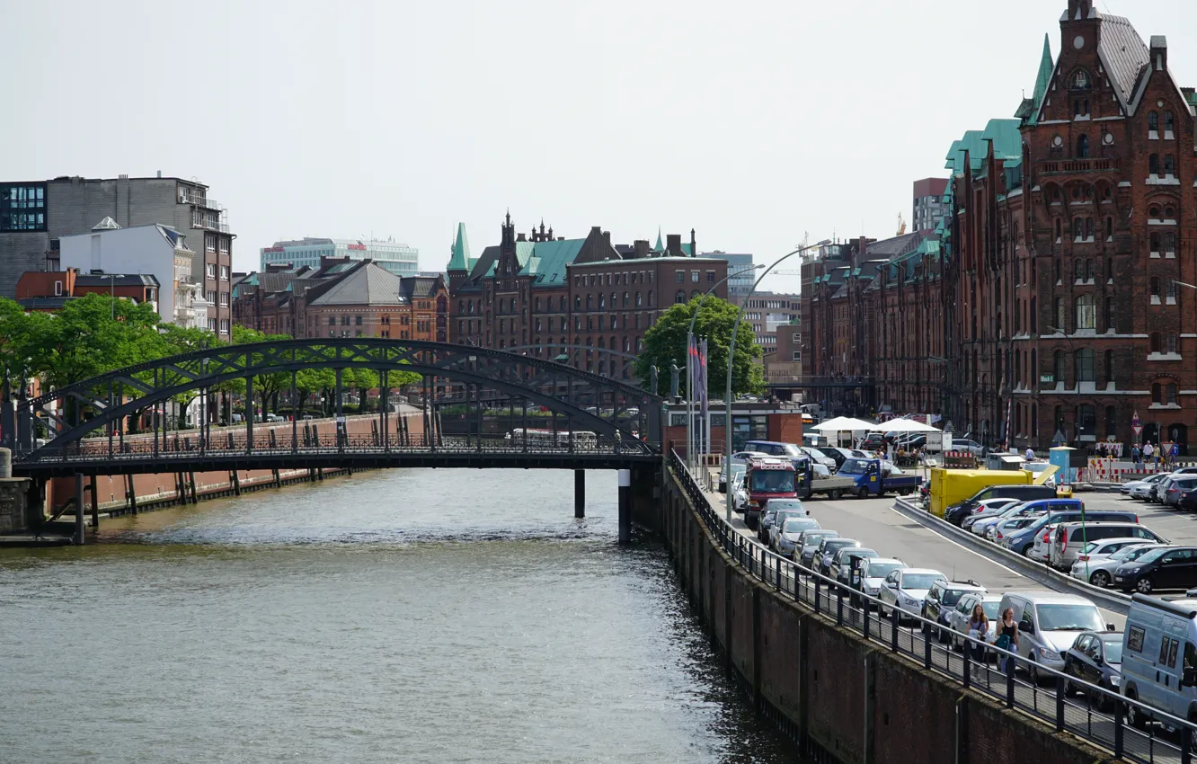 Photo wallpaper bridge, river, Germany, Hamburg, river, bridge, Germany, Hamburg