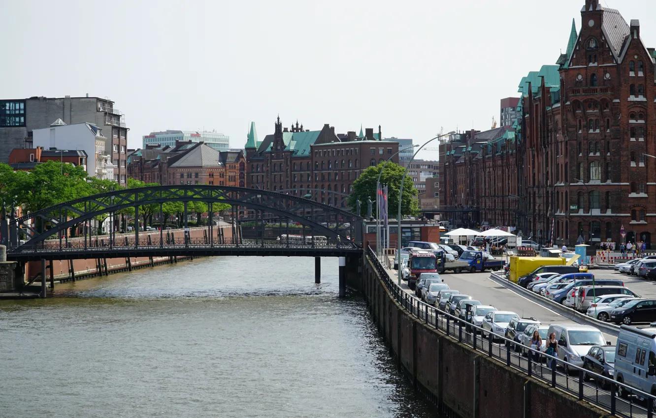 Photo wallpaper Bridge, River, Germany, Hamburg, Bridge, Germany, River, Hamburg