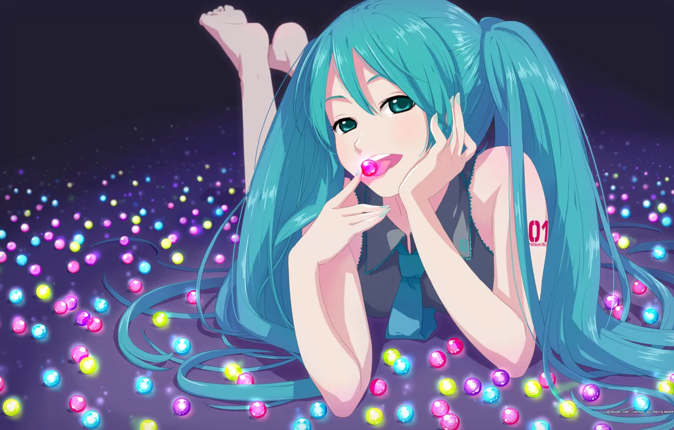 Photo wallpaper girl, figure, candy, vocaloid, hatsune miku