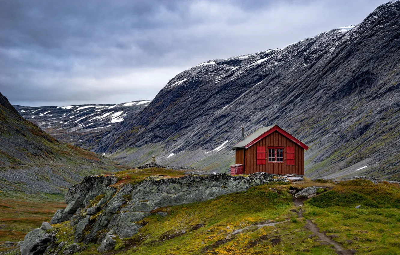 Photo wallpaper mountains, Norway, house