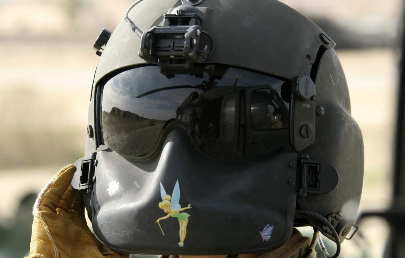 Photo wallpaper girl, helmet, Sikorsky, UH-60, Black Hawk, Tinker Bell, protective, gunner