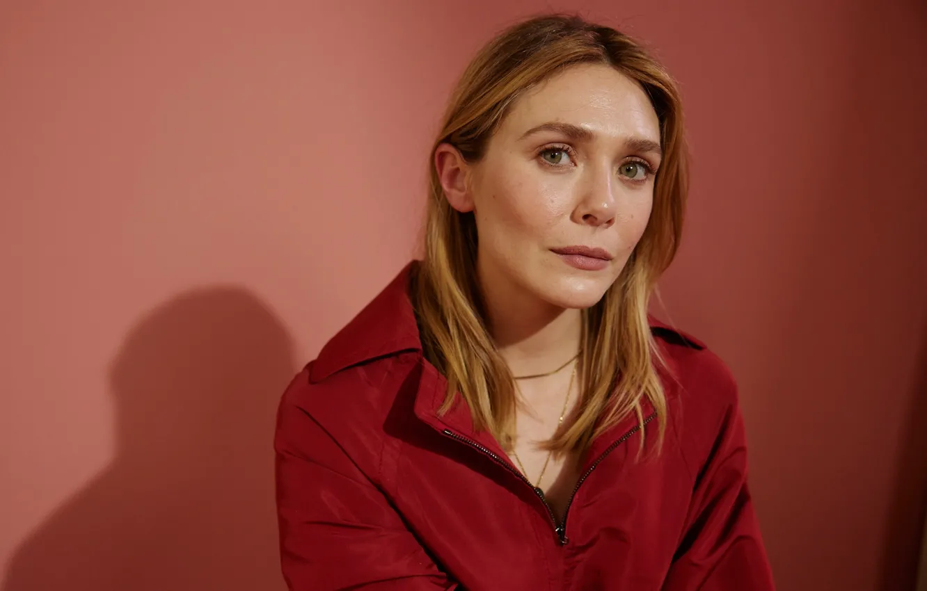 Photo wallpaper look, pose, makeup, in red, hair, Elizabeth Olsen, Elizabeth Olsen