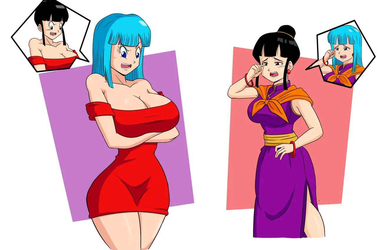 Photo wallpaper sexy, cleavage, long hair, dress, girls, boobs, anime, blue eyes