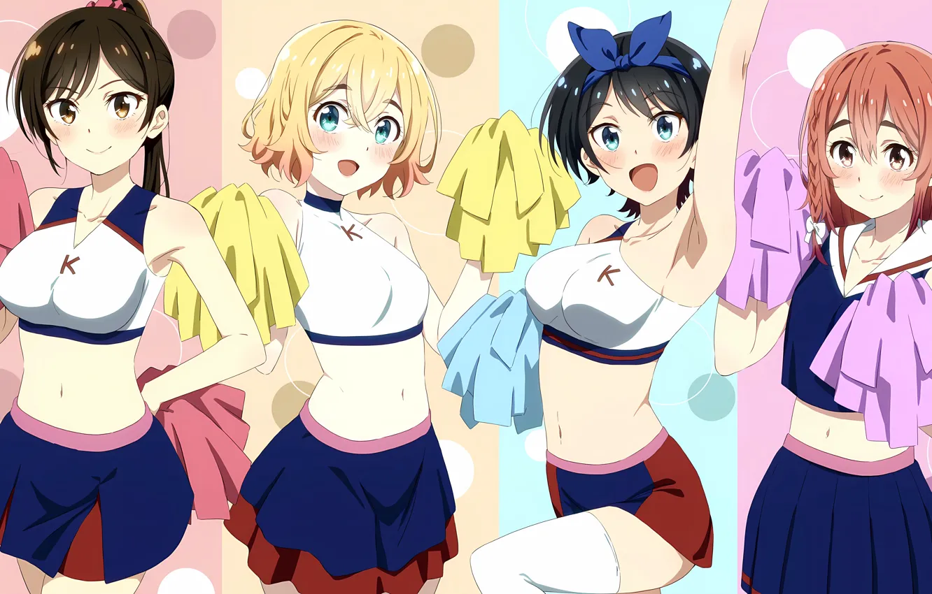 Photo wallpaper sexy, cleavage, thighhighs, long hair, girls, brown hair, brown eyes, boobs