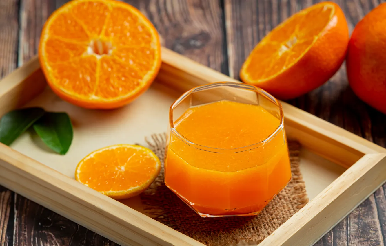 Photo wallpaper glass, orange, juice, orange juice