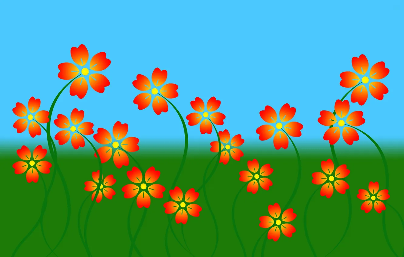 Photo wallpaper the sky, grass, flowers, petals