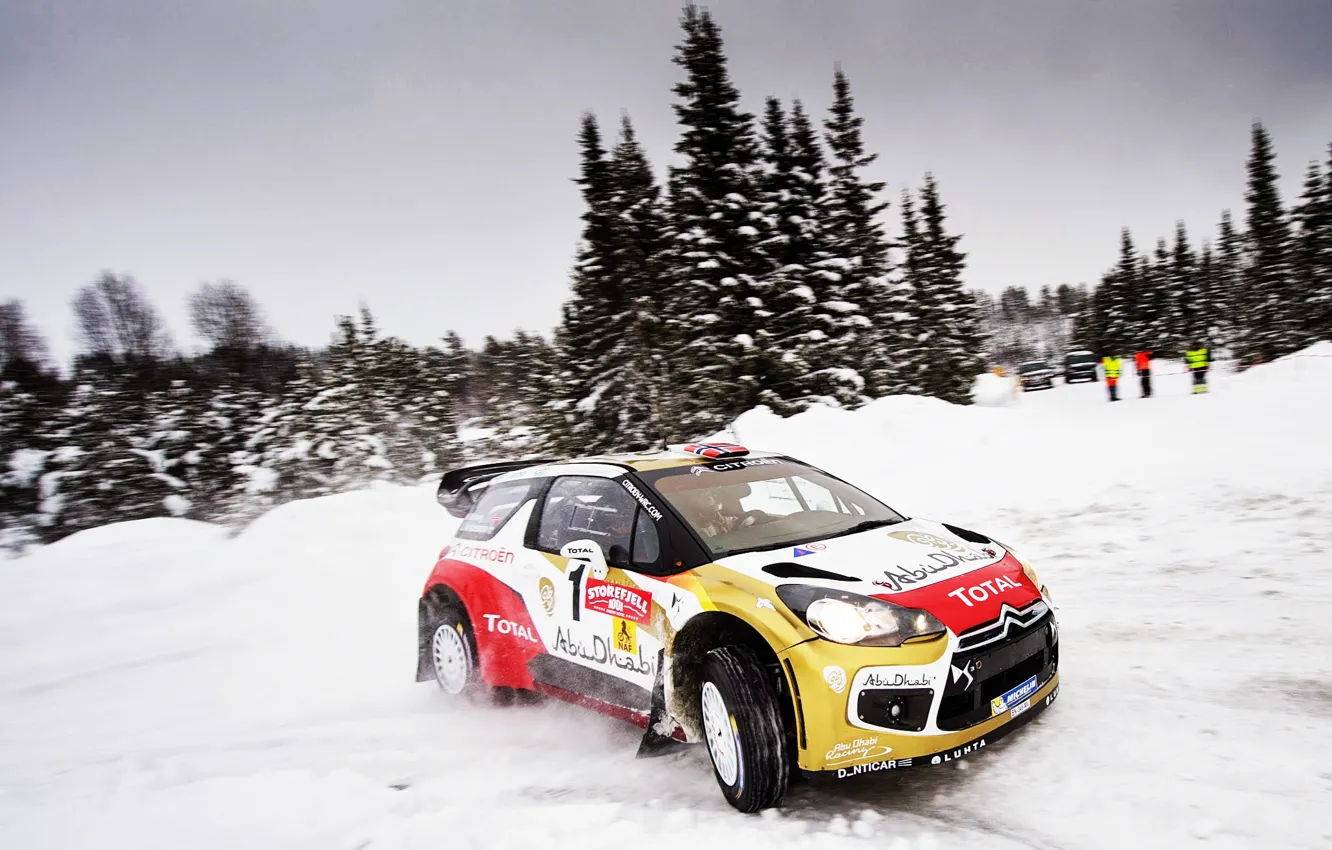 Photo wallpaper Winter, Road, Sport, Machine, Turn, Citroen, Skid, Citroen