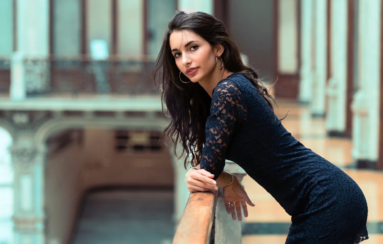 Photo wallpaper look, girl, pose, model, brunette, Nicole, bokeh