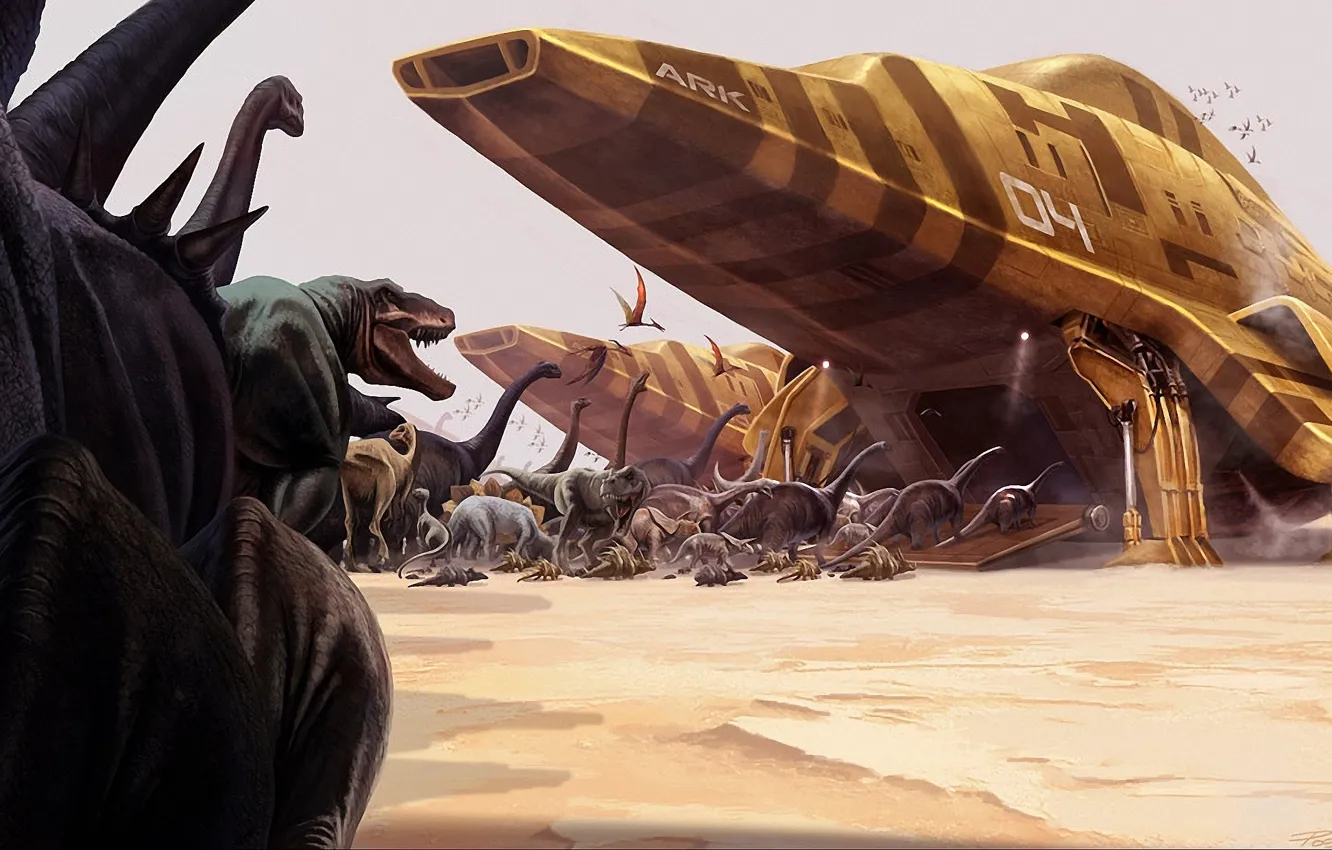 Photo wallpaper ship, dinosaur, the ark, relocation