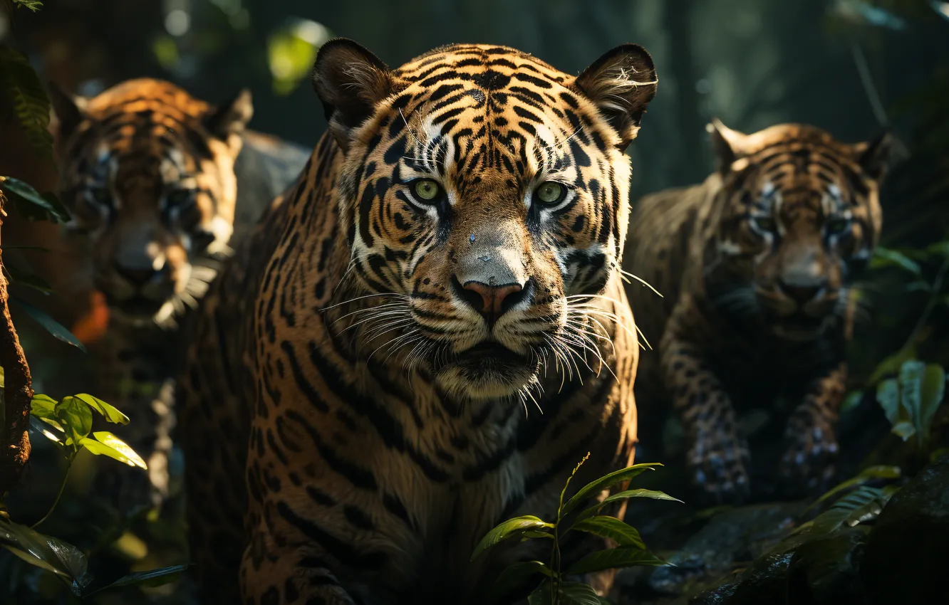 Photo wallpaper look, face, nature, tiger, pose, AI art, neural network