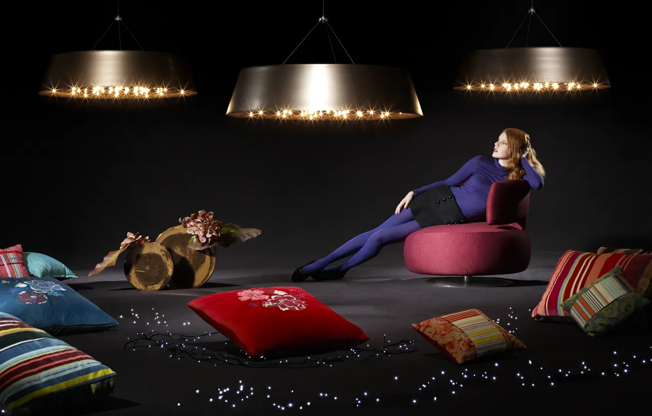 Photo wallpaper girl, design, interior, pillow