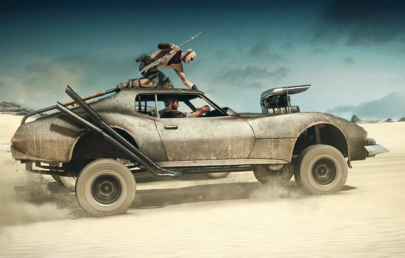 Photo wallpaper sand, car, desert, supercharger, car, auto, Mad Max, Fury Road