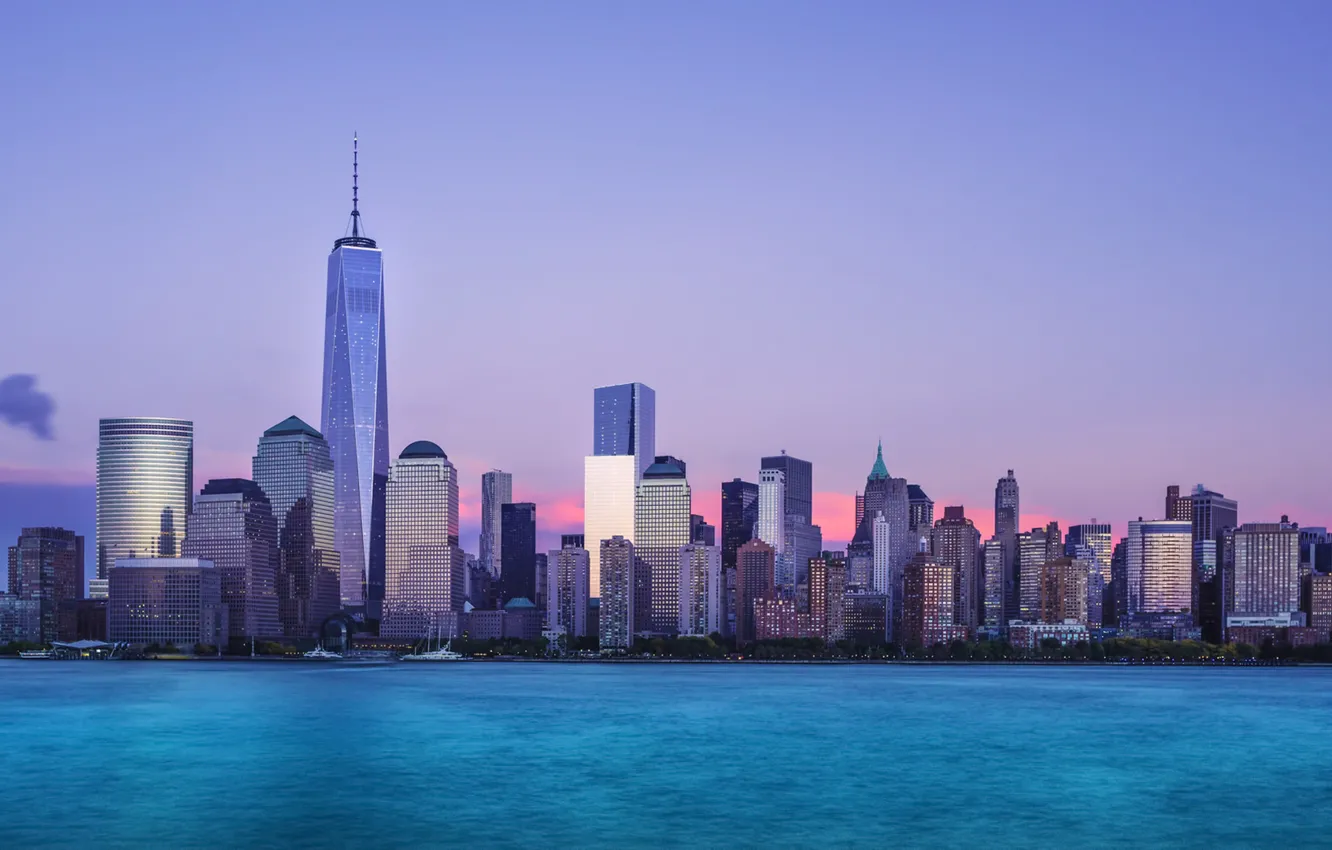 Photo wallpaper New York, the evening, horizon, Manhattan, One World Trade Center