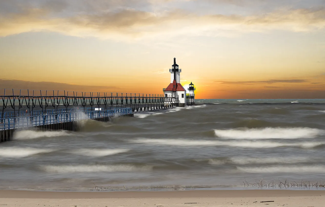 Photo wallpaper lighthouse, Michigan, Saint Joseph