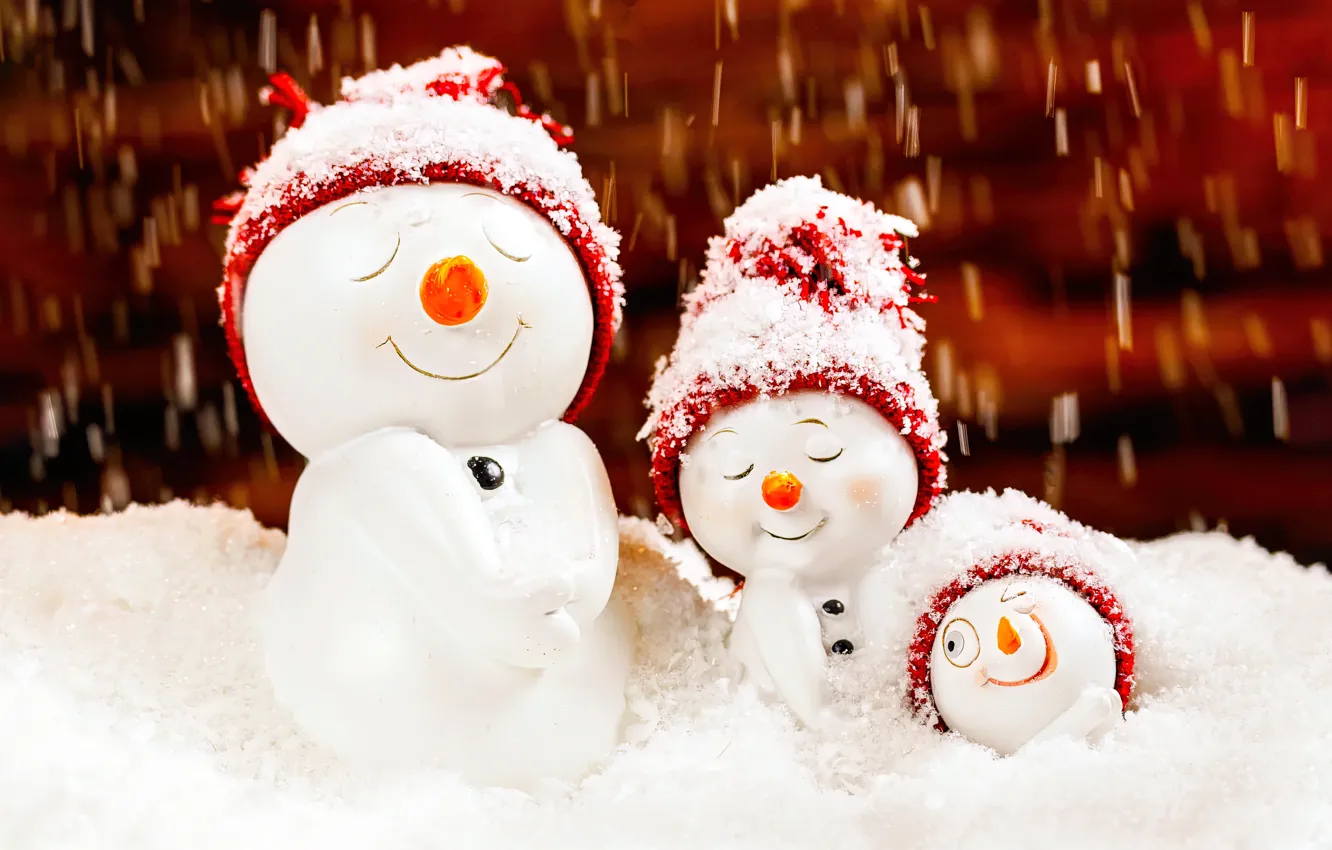 Photo wallpaper Christmas, winter, Family, cute, snowman, snowfall, adorable, celebrations