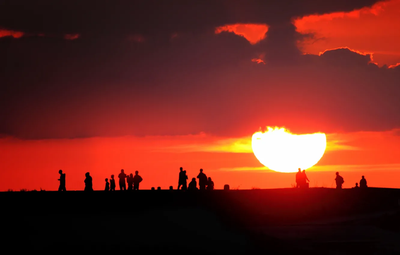 Photo wallpaper the sun, sunset, people, silhouette