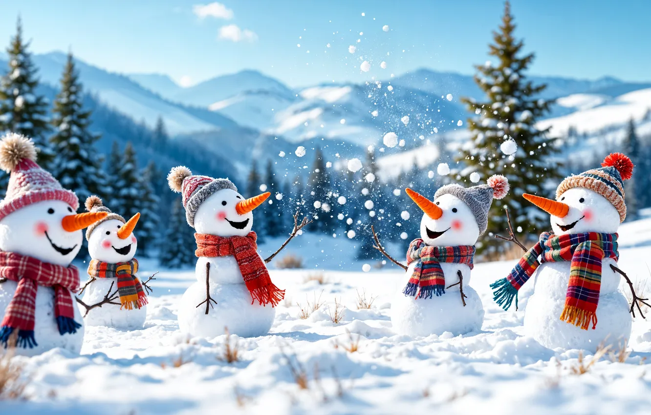 Photo wallpaper winter, snow, decoration, new year, Christmas, snowman, Christmas, winter
