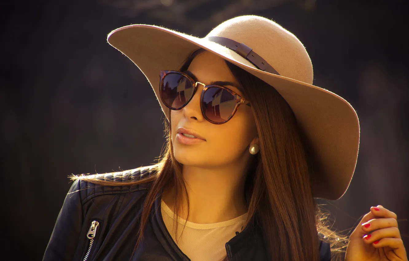 Photo wallpaper girl, face, style, hat, glasses, jacket