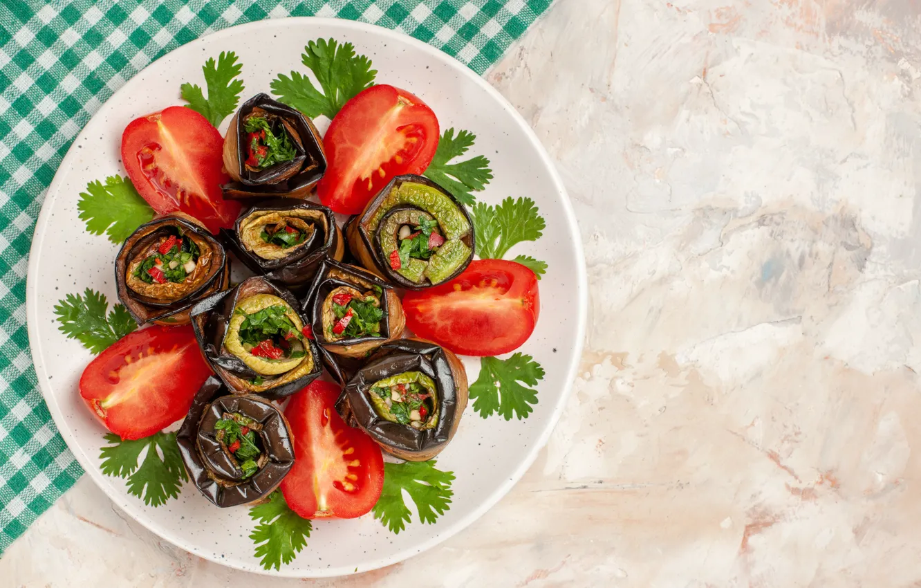 Photo wallpaper eggplant, tomatoes, parsley