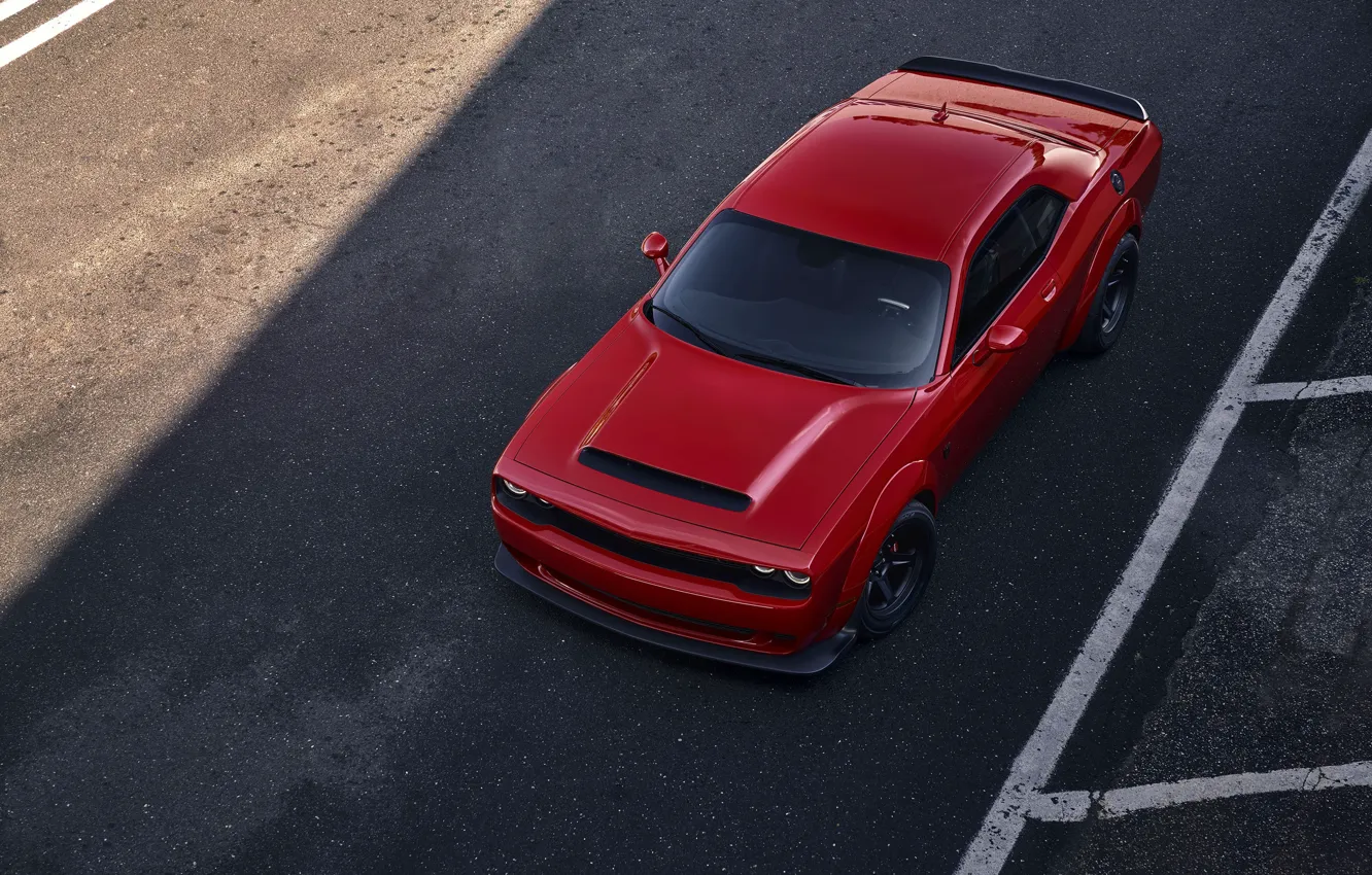 Photo wallpaper Challenger, red, sportcar, 2018, musclecar, SRT, Demon