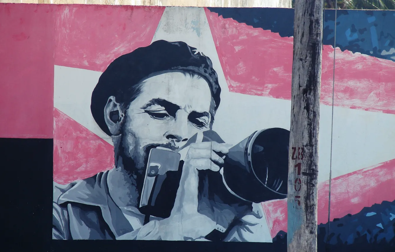 Photo wallpaper Cuba, graffiti, photographer, Che Guevara, the camera, the pictures on the wall