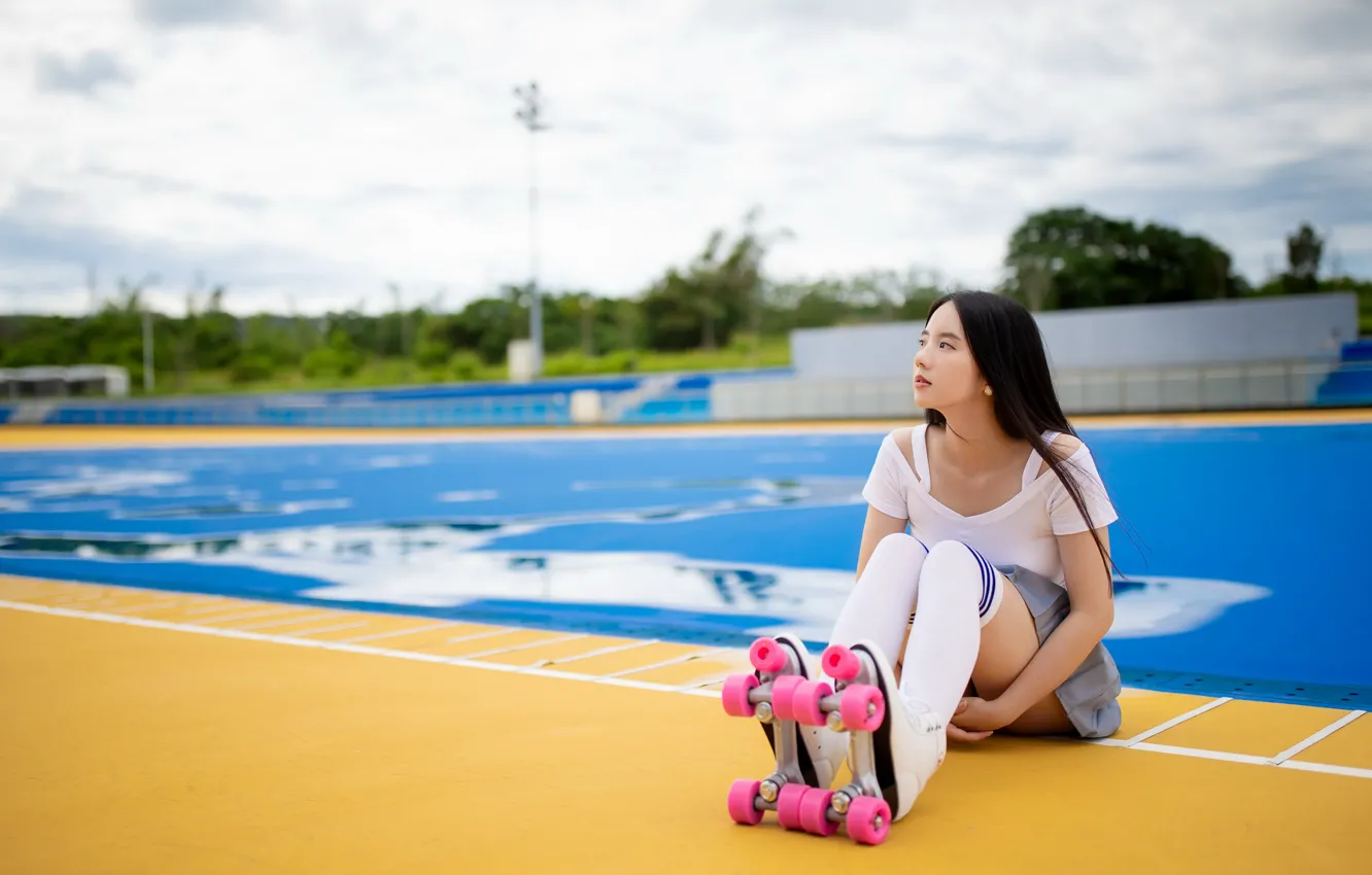 Photo wallpaper girl, Asian, roller skates