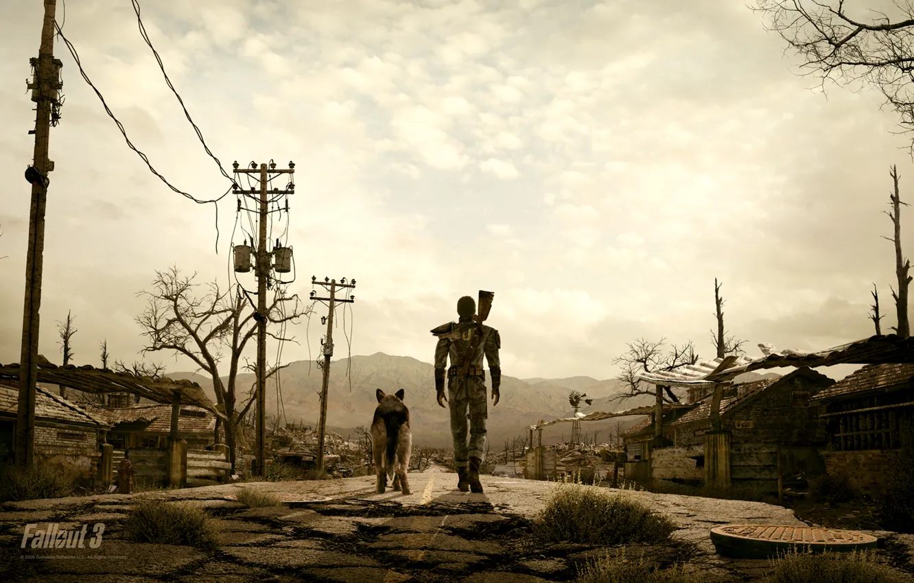 Photo wallpaper people, dog, the evening, fallout