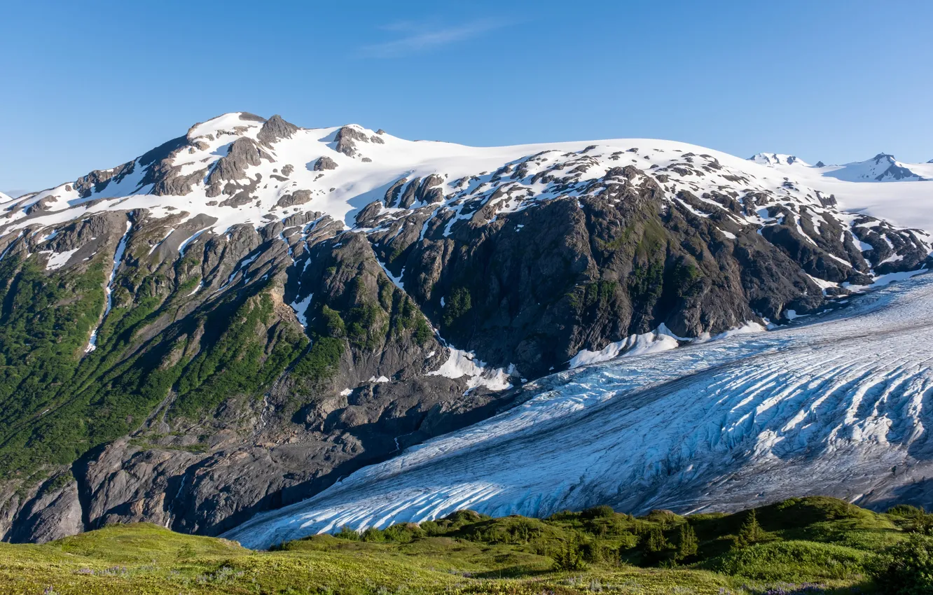 Photo wallpaper ice, Alaska, landscape, nature, mountains, snow, sunlight, Glacier
