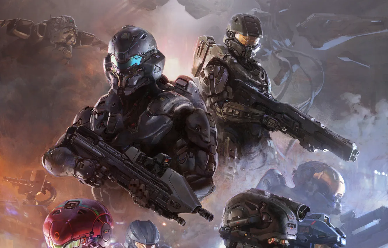 Photo wallpaper weapons, ship, Microsoft, team, helmet, armor, Locke, The Master Chief