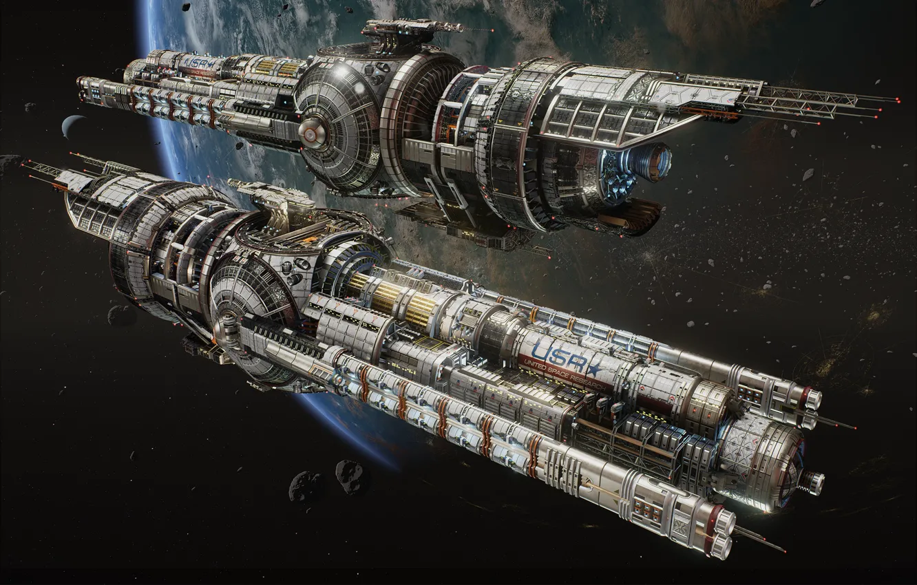 Photo wallpaper space, fiction, ship, planet, art, hans palm, USR Guardian - Fractured Space
