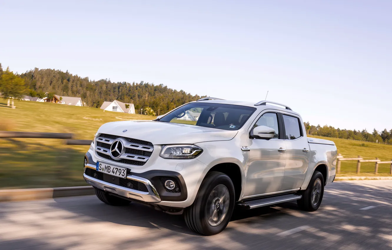 Photo wallpaper field, white, movement, the fence, Mercedes-Benz, pickup, 2018, X-Class
