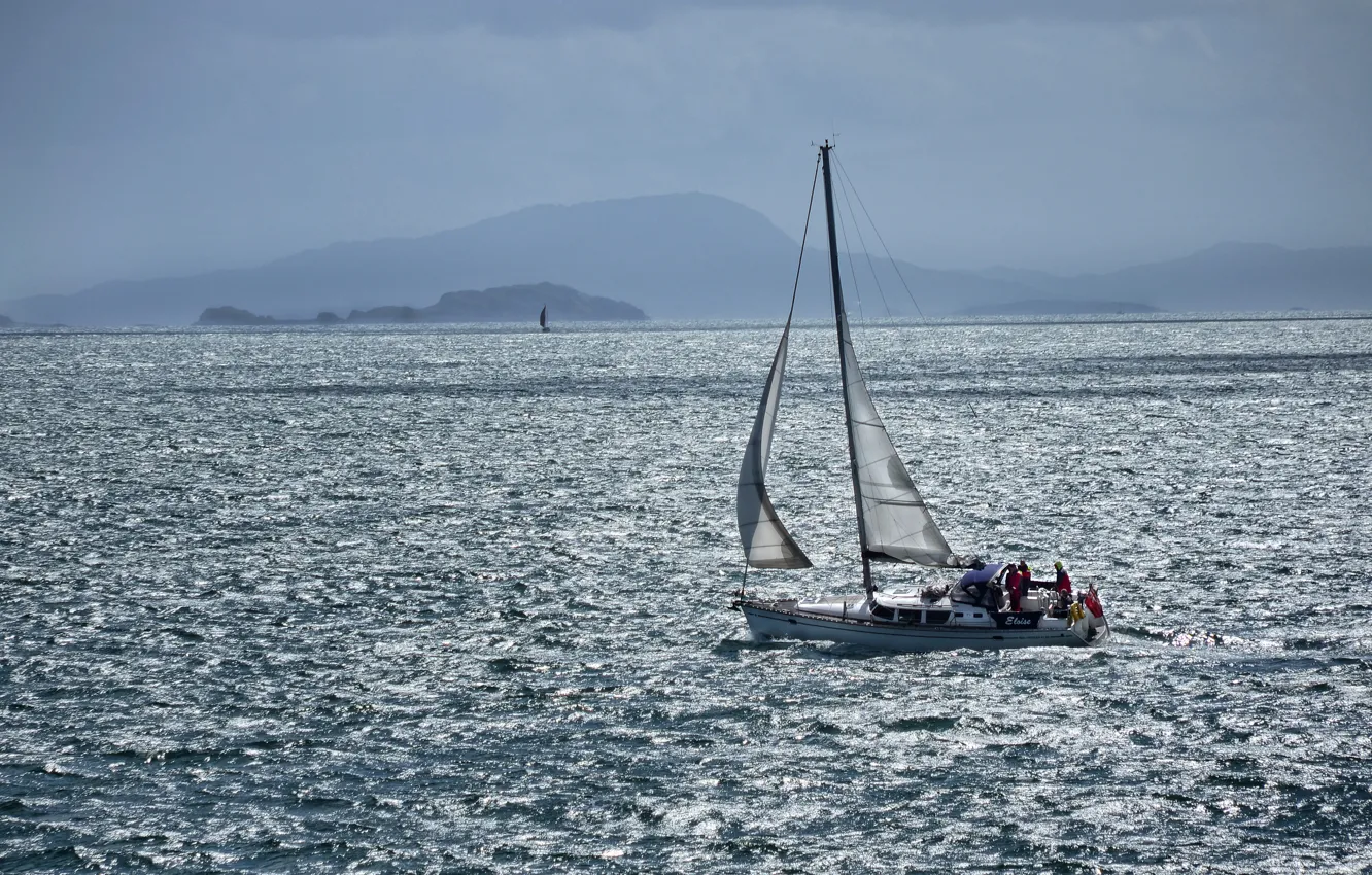 Photo wallpaper sea, coast, yacht, sail, team